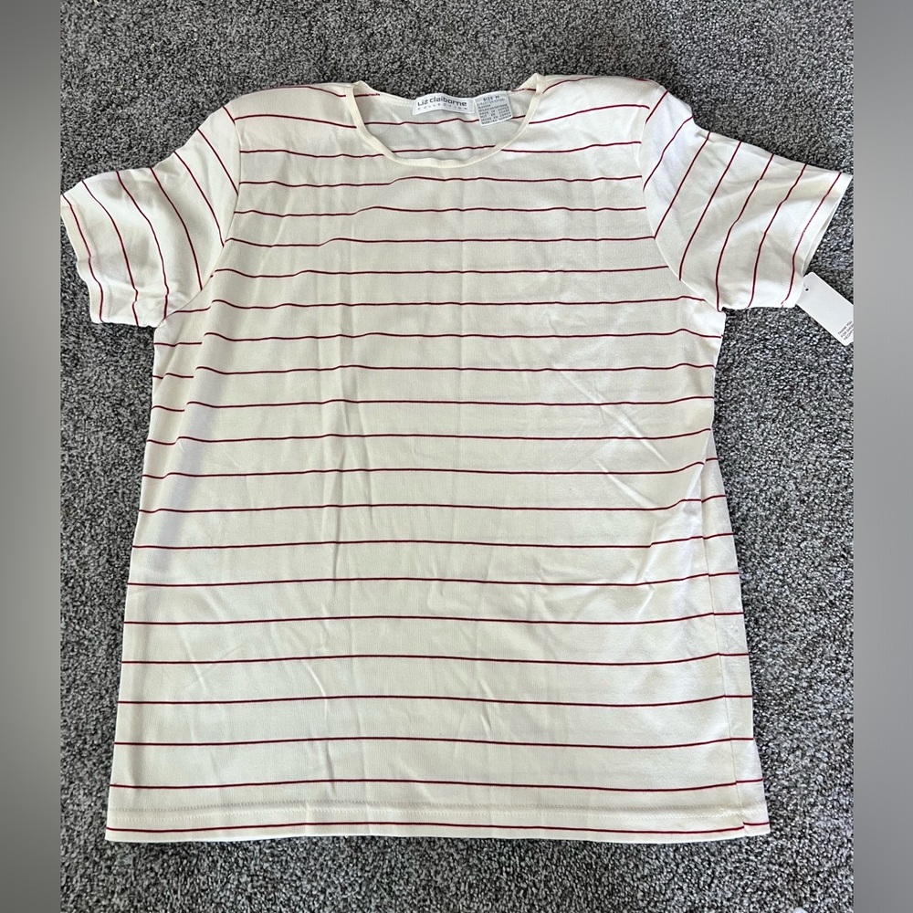 Liz Claiborne white and red striped blouse with pads